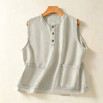 Buddha Stones Summer Casual Minimalist Button-Up Solid Women's Sleeveless Shirts Tank Top With Patch Pocket
