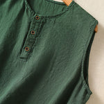 Buddha Stones Summer Casual Minimalist Button-Up Solid Women's Sleeveless Shirts Tank Top With Patch Pocket