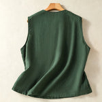 Buddha Stones Summer Casual Minimalist Button-Up Solid Women's Sleeveless Shirts Tank Top With Patch Pocket