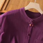 Buddha Stones Summer Tang Style Casual Mandarin Collar Button-Up Solid Patch Pocket Women's Sleeveless Shirts Tank Top