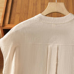 Buddha Stones Summer Tang Style Casual Mandarin Collar Button-Up Solid Patch Pocket Women's Sleeveless Shirts Tank Top