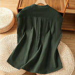 Buddha Stones Summer Tang Style Casual Mandarin Collar Button-Up Solid Patch Pocket Women's Sleeveless Shirts Tank Top