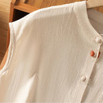 Buddha Stones Summer Tang Style Casual Mandarin Collar Button-Up Solid Patch Pocket Women's Sleeveless Shirts Tank Top