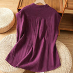 Buddha Stones Summer Tang Style Casual Mandarin Collar Button-Up Solid Patch Pocket Women's Sleeveless Shirts Tank Top