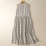 Buddha Stones Summer Vintage Drawstring Polka Dot Women's Summer Sleeveless Dress