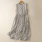 Buddha Stones Summer Vintage Drawstring Polka Dot Women's Summer Sleeveless Dress