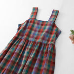 Buddha Stones Summer Casual Vintage Drawstring Rainbow Plaid Women's Summer Sleeveless Dress