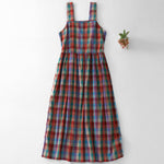 Buddha Stones Summer Casual Vintage Drawstring Rainbow Plaid Women's Summer Sleeveless Dress