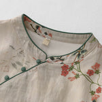 Buddha Stones Summer Tang Style Mandarin Collar Small Red Flowers Women's Short Sleeve Dress