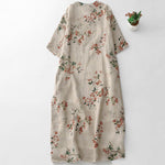 Buddha Stones Summer Tang Style Mandarin Collar Small Red Flowers Women's Short Sleeve Dress
