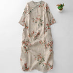 Buddha Stones Summer Tang Style Mandarin Collar Small Red Flowers Women's Short Sleeve Dress