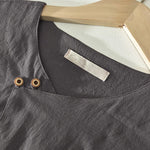 Buddha Stones Summer Casual Asymmetrical V-Neck Button Solid Men's Short Sleeve Shirts