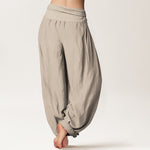 Buddha Stones Pure Cotton Lotus Pattern Women's Elastic Waist Harem Pants