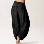Buddha Stones Pure Cotton Lotus Pattern Women's Elastic Waist Harem Pants