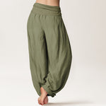 Buddha Stones Pure Cotton Lotus Pattern Women's Elastic Waist Harem Pants