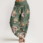 Buddha Stones Pure Cotton Vintage Floral Pattern Women's Elastic Waist Harem Pants