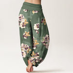 Buddha Stones Pure Cotton Vintage Floral Pattern Women's Elastic Waist Harem Pants