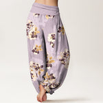 Buddha Stones Pure Cotton Vintage Floral Pattern Women's Elastic Waist Harem Pants