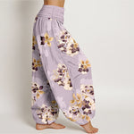 Buddha Stones Pure Cotton Vintage Floral Pattern Women's Elastic Waist Harem Pants