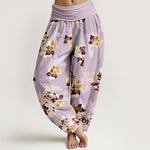 Buddha Stones Pure Cotton Vintage Floral Pattern Women's Elastic Waist Harem Pants