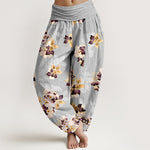 Buddha Stones Pure Cotton Vintage Floral Pattern Women's Elastic Waist Harem Pants
