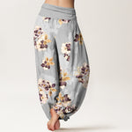 Buddha Stones Pure Cotton Vintage Floral Pattern Women's Elastic Waist Harem Pants