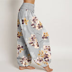 Buddha Stones Pure Cotton Vintage Floral Pattern Women's Elastic Waist Harem Pants