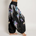 Buddha Stones Pure Cotton Wisteria Butterfly Pattern Women's Elastic Waist Harem Pants