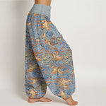 Buddha Stones Cotton Crane Auspicious Cloud Floral Pattern Women's Elastic Waist Harem Pants