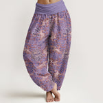 Buddha Stones Cotton Crane Auspicious Cloud Floral Pattern Women's Elastic Waist Harem Pants