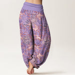 Buddha Stones Cotton Crane Auspicious Cloud Floral Pattern Women's Elastic Waist Harem Pants