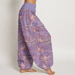 Buddha Stones Cotton Crane Auspicious Cloud Floral Pattern Women's Elastic Waist Harem Pants