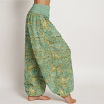 Buddha Stones Cotton Crane Auspicious Cloud Floral Pattern Women's Elastic Waist Harem Pants