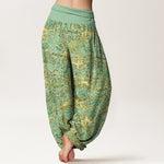 Buddha Stones Cotton Crane Auspicious Cloud Floral Pattern Women's Elastic Waist Harem Pants