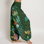 Buddha Stones Pure Cotton Bohemian Colorful Flower Pattern Women's Elastic Waist Harem Pants