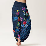 Buddha Stones Pure Cotton Bohemian Colorful Flower Pattern Women's Elastic Waist Harem Pants