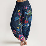 Buddha Stones Pure Cotton Bohemian Colorful Flower Pattern Women's Elastic Waist Harem Pants