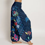 Buddha Stones Pure Cotton Bohemian Colorful Flower Pattern Women's Elastic Waist Harem Pants