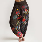 Buddha Stones Pure Cotton Bohemian Colorful Flower Pattern Women's Elastic Waist Harem Pants