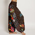 Buddha Stones Pure Cotton Bohemian Colorful Flower Pattern Women's Elastic Waist Harem Pants