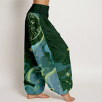 Buddha Stones Cotton Celestial Sun Moon & Star Wave Pattern Women's Elastic Waist Harem Pants