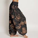 Buddha Stones Cotton Lotus Pavilion Gourd Pattern Women's Elastic Waist Harem Pants