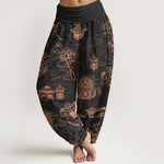 Buddha Stones Cotton Lotus Pavilion Gourd Pattern Women's Elastic Waist Harem Pants