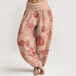 Buddha Stones Cotton Lotus Pavilion Gourd Pattern Women's Elastic Waist Harem Pants