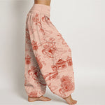 Buddha Stones Cotton Lotus Pavilion Gourd Pattern Women's Elastic Waist Harem Pants