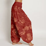 Buddha Stones Cotton Lotus Pavilion Gourd Pattern Women's Elastic Waist Harem Pants