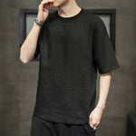 Buddha Stones Summer Casual Minimalist Solid Crew Neck Linen Men's Short Sleeve T-Shirts