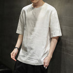 Buddha Stones Summer Casual Minimalist Solid Crew Neck Linen Men's Short Sleeve T-Shirts