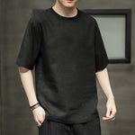 Buddha Stones Summer Casual Minimalist Solid Crew Neck Linen Men's Short Sleeve T-Shirts