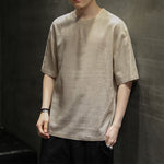 Buddha Stones Summer Casual Minimalist Solid Crew Neck Linen Men's Short Sleeve T-Shirts